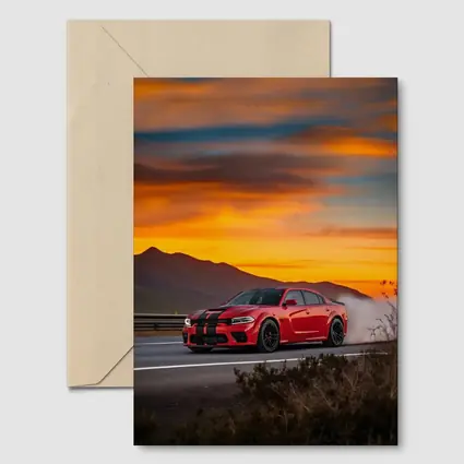 Dodge Charger Red Muscle Car Sunset Road