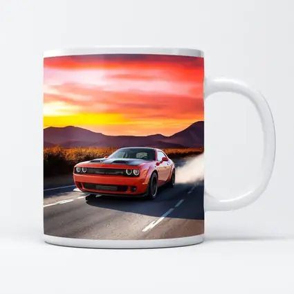 Dodge Challenger Red Muscle Car Sunset Road