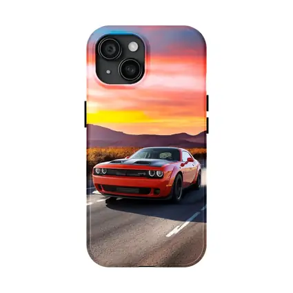 Dodge Challenger Red Muscle Car Sunset Road