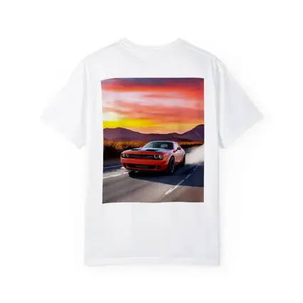 Dodge Challenger Red Muscle Car Sunset Road