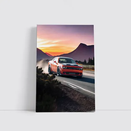 Dodge Challenger Red Car Mountain Sunset Road