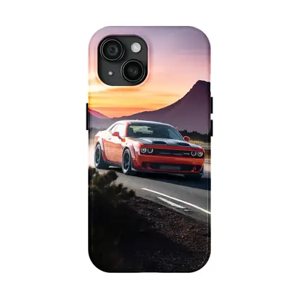 Dodge Challenger Red Car Mountain Sunset Road