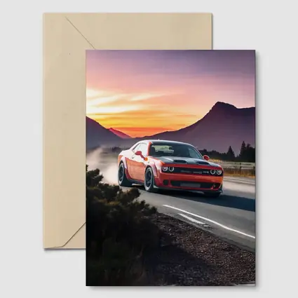 Dodge Challenger Red Car Mountain Sunset Road