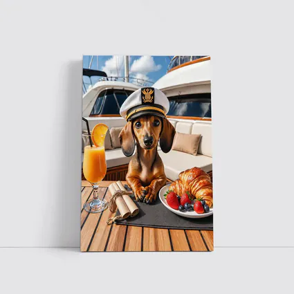 Dachshund Captain on Luxury Yacht Deck