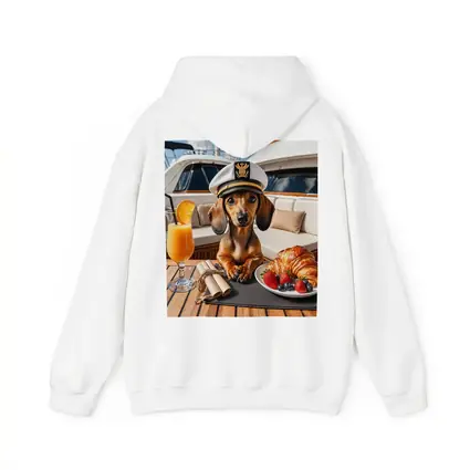 Dachshund Captain on Luxury Yacht Deck