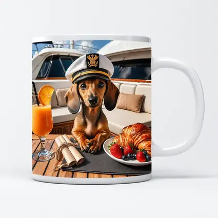 Dachshund Captain on Luxury Yacht Deck