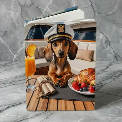 Dachshund Captain on Luxury Yacht Deck