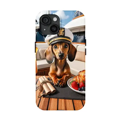 Dachshund Captain on Luxury Yacht Deck
