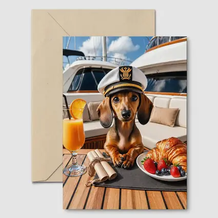 Dachshund Captain on Luxury Yacht Deck