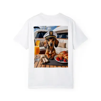 Dachshund Captain on Luxury Yacht Deck