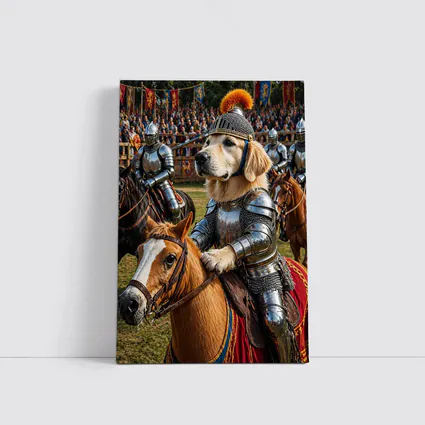 Golden Retriever Knight Riding Horse Medieval Tournament