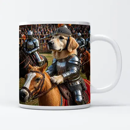 Golden Retriever Knight Riding Horse Medieval Tournament