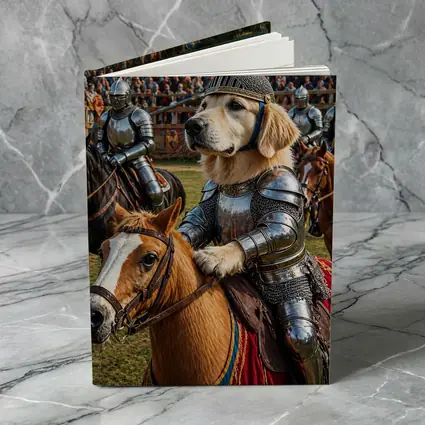 Golden Retriever Knight Riding Horse Medieval Tournament