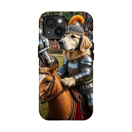 Golden Retriever Knight Riding Horse Medieval Tournament