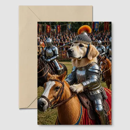 Golden Retriever Knight Riding Horse Medieval Tournament