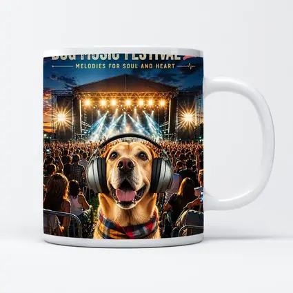 Golden Retriever Dog Wearing Headphones Music Festival