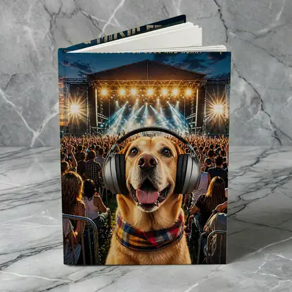 Golden Retriever Dog Wearing Headphones Music Festival