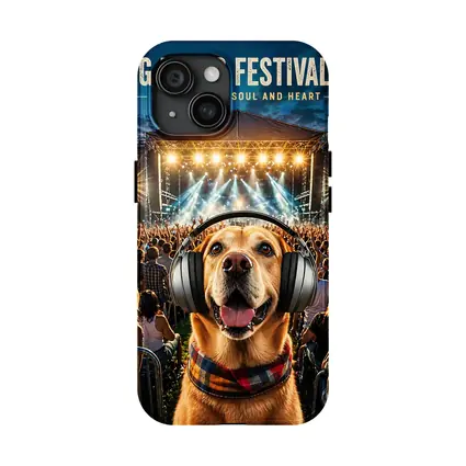 Golden Retriever Dog Wearing Headphones Music Festival