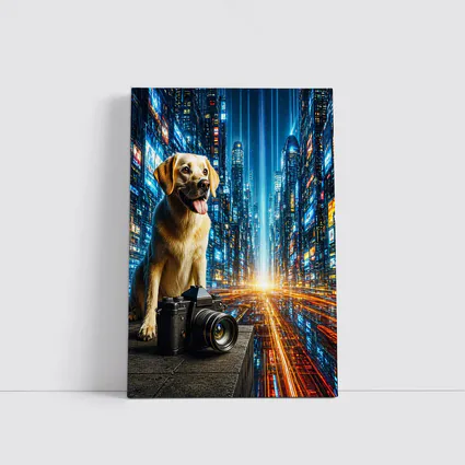 Labrador Dog Camera Neon Futuristic City