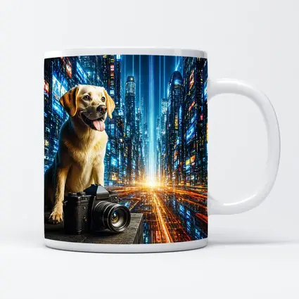 Labrador Dog Camera Neon Futuristic City
