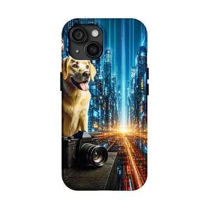 Labrador Dog Camera Neon Futuristic City