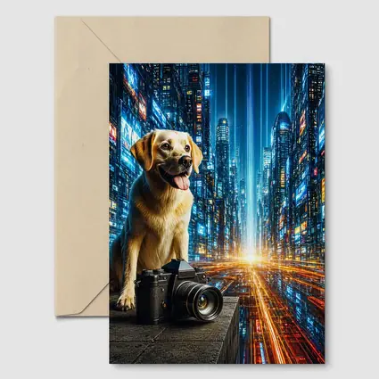 Labrador Dog Camera Neon Futuristic City