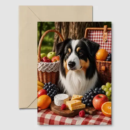 Australian Shepherd Picnic with Fruit Cheese