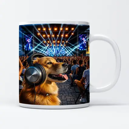Golden Dog Wearing Headphones At Music Festival