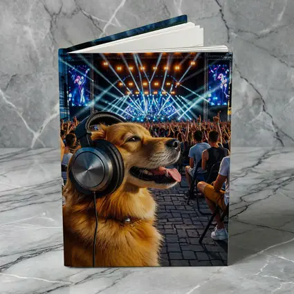 Golden Dog Wearing Headphones At Music Festival