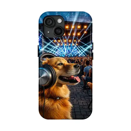 Golden Dog Wearing Headphones At Music Festival