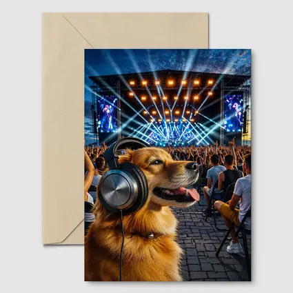 Golden Dog Wearing Headphones At Music Festival