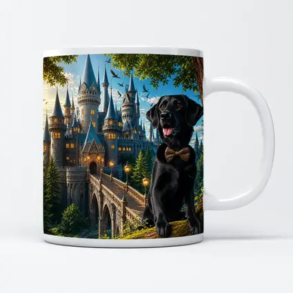 Black Labrador Retriever Fantasy Castle Forest Art