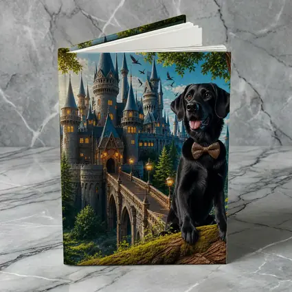 Black Labrador Retriever Fantasy Castle Forest Art
