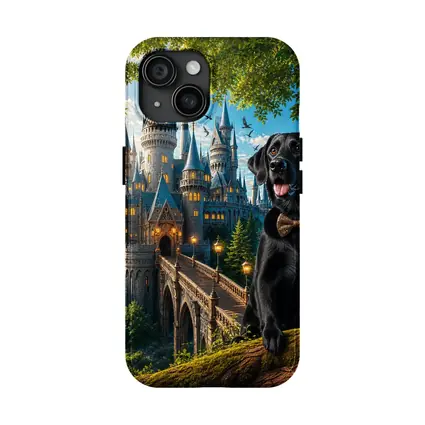 Black Labrador Retriever Fantasy Castle Forest Art