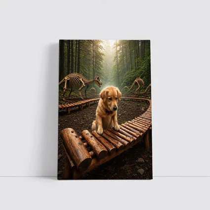 Golden Retriever Puppy Forest Dinosaur Skeletons