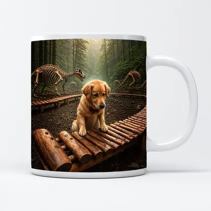 Golden Retriever Puppy Forest Dinosaur Skeletons