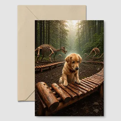 Golden Retriever Puppy Forest Dinosaur Skeletons