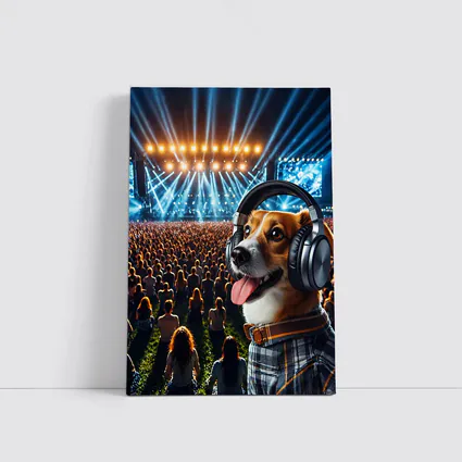 Corgi Dog Wearing Headphones at Concert