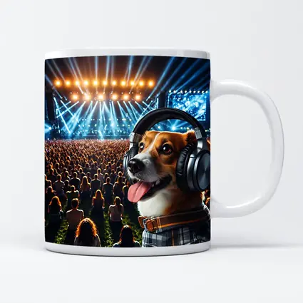 Corgi Dog Wearing Headphones at Concert