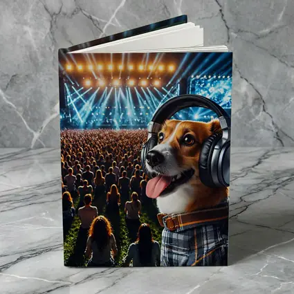 Corgi Dog Wearing Headphones at Concert