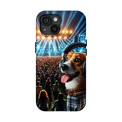 Corgi Dog Wearing Headphones at Concert
