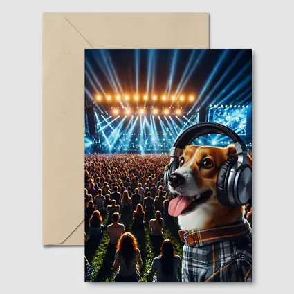 Corgi Dog Wearing Headphones at Concert
