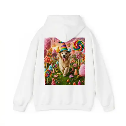 Golden Retriever in Colorful Candy Fantasy Land
