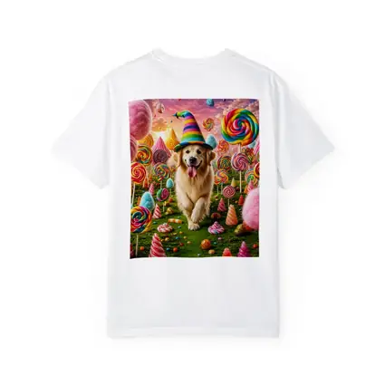 Golden Retriever in Colorful Candy Fantasy Land
