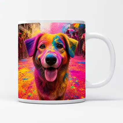 Dog Covered in Holi Festival Colors