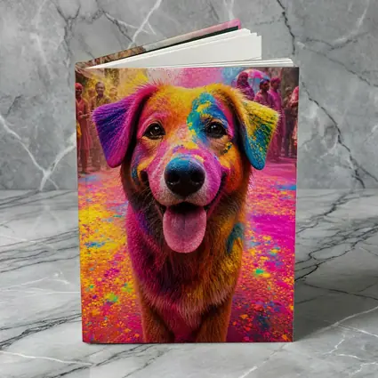Dog Covered in Holi Festival Colors