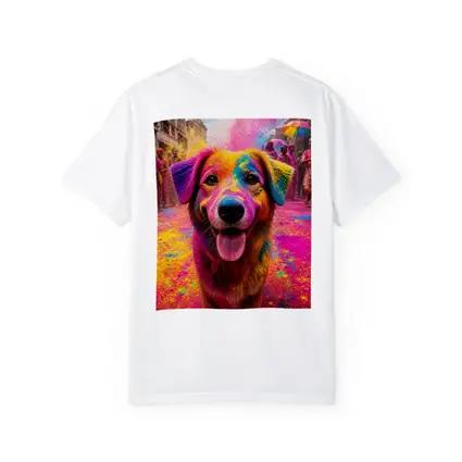 Dog Covered in Holi Festival Colors