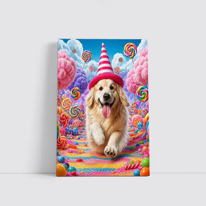 Golden Retriever Running Through Candy Dreamland