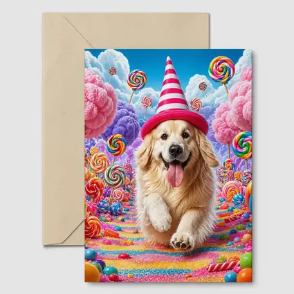 Golden Retriever Running Through Candy Dreamland