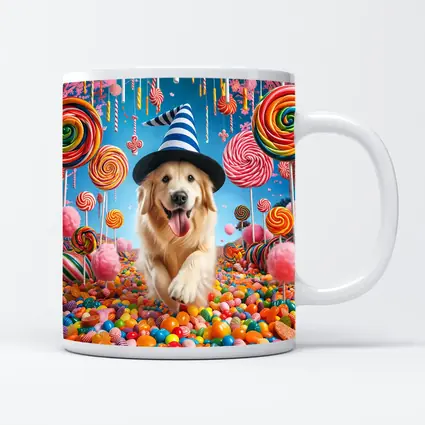 Golden Retriever Running Through Colorful Candy Land